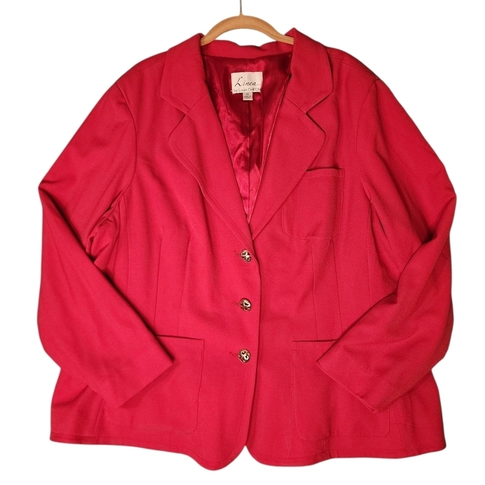 Vtg Linea by Louis Dell'Olio Red Blazer 2X Plus Gold Button Classic Power Suit